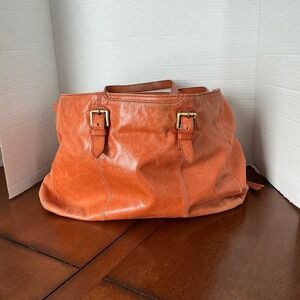 Hobo International Burnt Orange Leather Tote Shoulder Bag Floral Lining Large